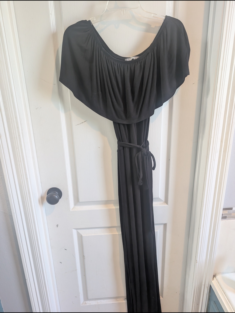 Loveappella Black Off-Shoulder Maxi with Waist Tie
